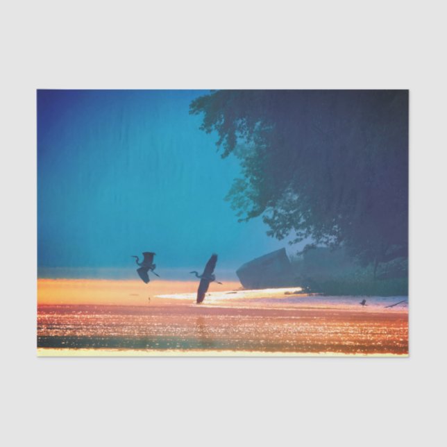 Great Blue Herons Take Flight - Blue Seidenpapier (Vorderseite)