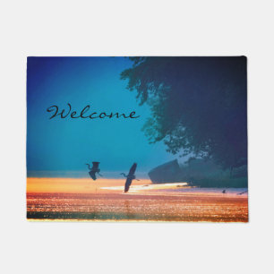 Great Blue Herts Take Flight - Blue Welcome Fußmatte