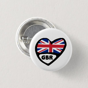 Great Britain Country Code Flag Herz Abzeichen, GB Button