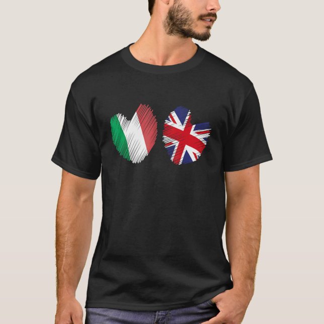 Great Britain Italy Heart UK Flag Italian Flag Gru T-Shirt (Vorderseite)