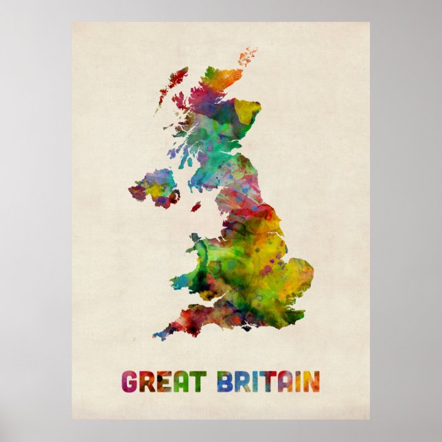 Great Britain Watercolor Map Poster (Vorne)