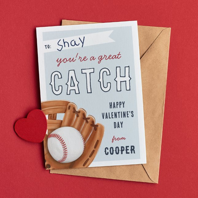 Great Catch Baseball Valentinstag Card Einladung (Von Creator hochgeladen)