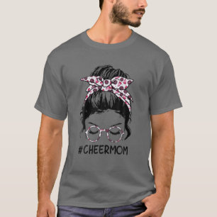 Great Cheer Mama Leopard Messy Bun Cheerleader Mot T-Shirt