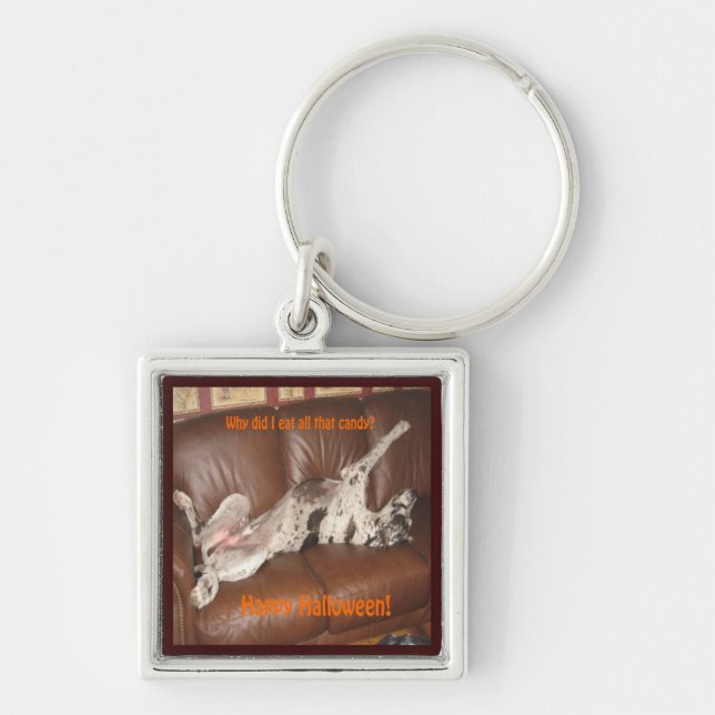 Great Dane Ate zu viel Halloween Candy Schlüsselanhänger (Vorne)