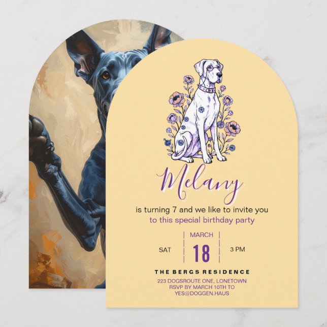 Great Dane Birthday Invitation Einladung (Vorne/Hinten)