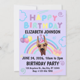 Great Dane Birthday Invitation in Purple Einladung