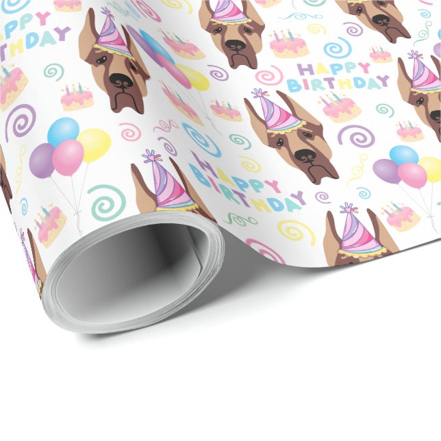 Great Dane Birthday Wrapping Paper Geschenkpapier (Rolleneckpunkt)