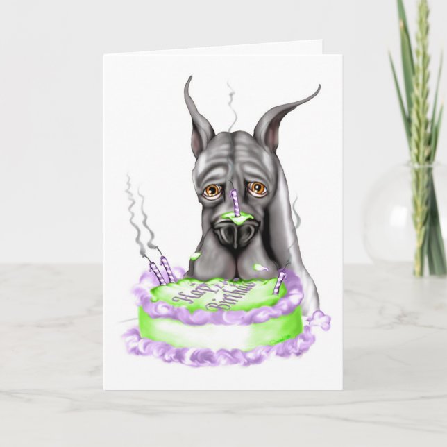 Great Dane Black Birthday Cake Face Karte (Vorderseite)