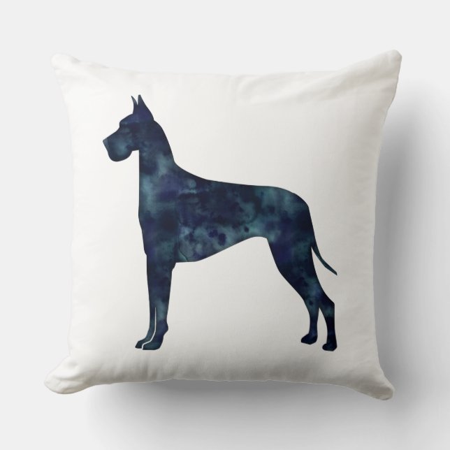 Great Dane Black Watercolor Silhouette Kissen (Vorderseite)