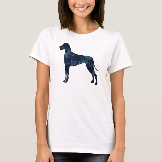 Great Dane Black Watercolor Silhouette T-Shirt (Vorderseite)