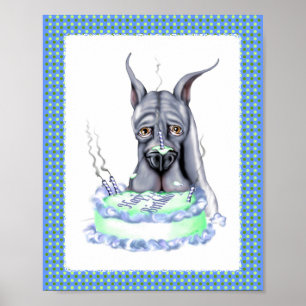 Great Dane Blaue Geburtstagstorte Gesicht Poster