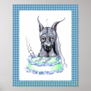 Great Dane Blue Birthday Cake Face Poster