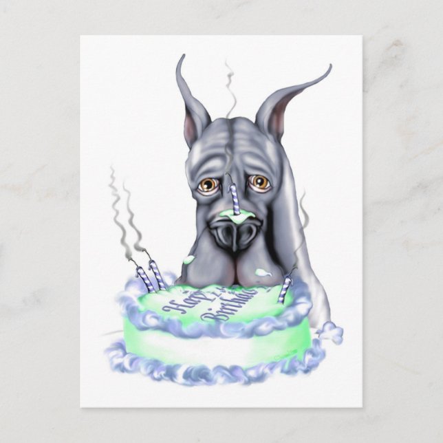 Great Dane Blue Birthday Cake Face Postkarte (Vorderseite)