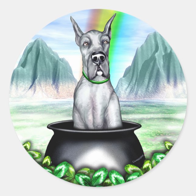 Great Dane Blue Pot O Gold Runder Aufkleber (Vorderseite)