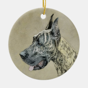 Great Dane (Brindle) Malerei - Original Hund Kunst Keramik Ornament