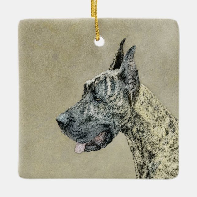 Great Dane (Brindle) Malerei - Original Hund Kunst Keramikornament (Vorderseite)