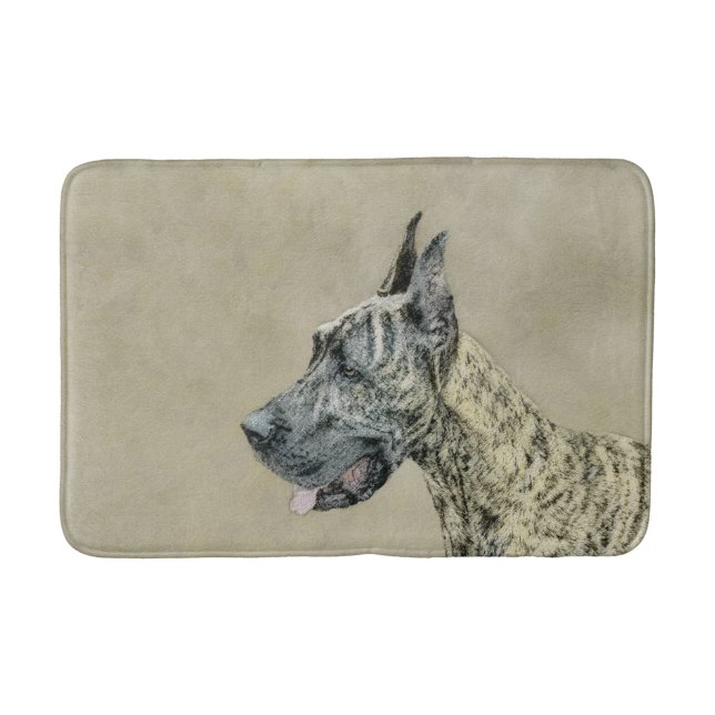 Great Dane (Brindle) Malerei - Original Hunde Art Badematte (Vorderseite)