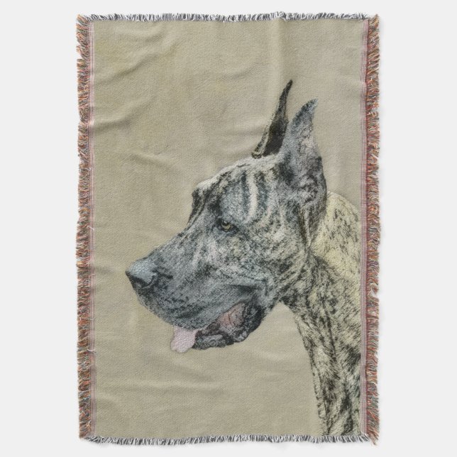 Great Dane (Brindle) Malerei - Original Hunde Art Decke (Vorderseite Vertikal)