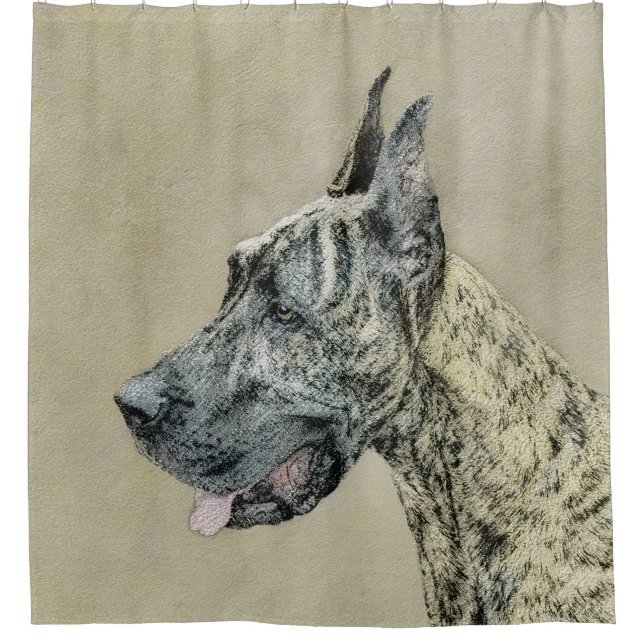 Great Dane (Brindle) Malerei - Original Hunde Art Duschvorhang (Vorderseite)