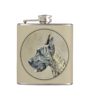 Great Dane (Brindle) Malerei - Original Hunde Art Flachmann