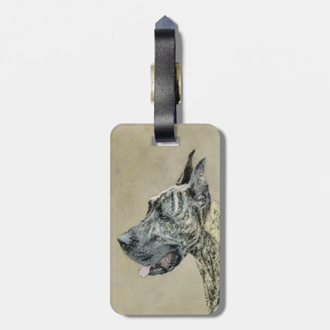 Great Dane (Brindle) Malerei - Original Hunde Art Gepäckanhänger (Rückseite vertikal)