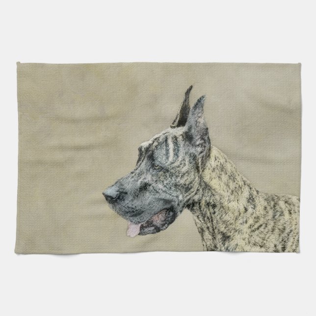 Great Dane (Brindle) Malerei - Original Hunde Art Geschirrtuch (Horizontal)