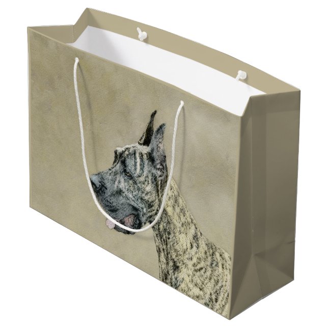 Great Dane (Brindle) Malerei - Original Hunde Art Große Geschenktüte (Rückseite Schrägansicht)