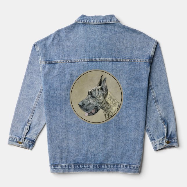 Great Dane (Brindle) Malerei - Original Hunde Art Jeansjacke (Rückseite)