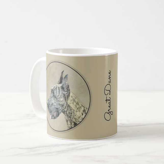Great Dane (Brindle) Malerei - Original Hunde Art Kaffeetasse (Vorderseite Links)