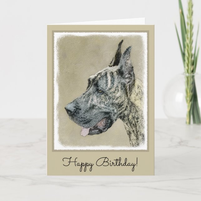 Great Dane (Brindle) Malerei - Original Hunde Art Karte (Vorderseite)
