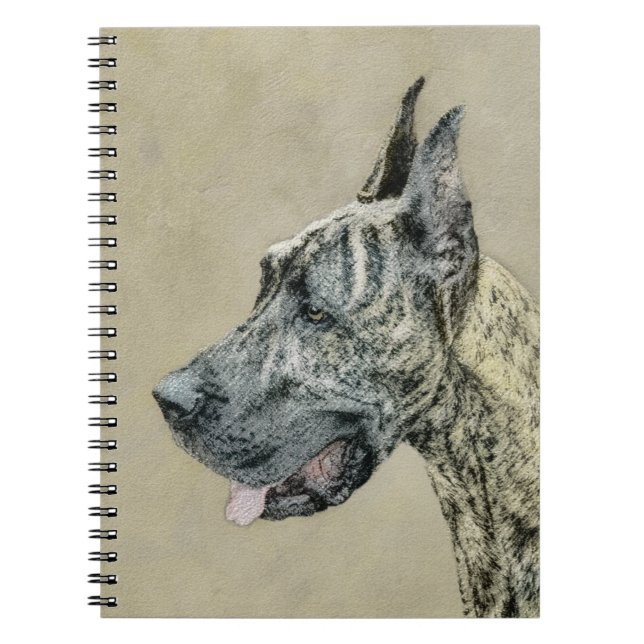 Great Dane (Brindle) Malerei - Original Hunde Art Notizblock (Vorderseite)