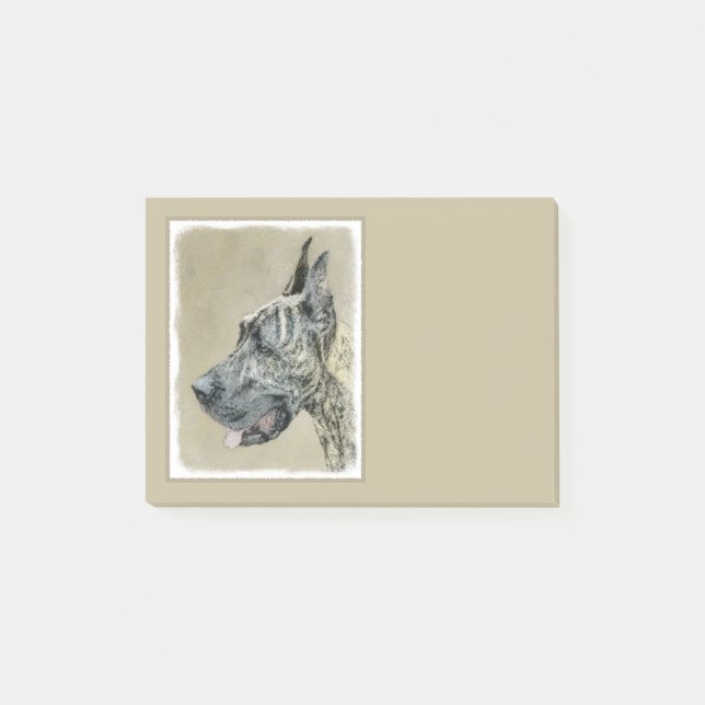 Great Dane (Brindle) Malerei - Original Hunde Art Post-it Klebezettel (Vorderseite)