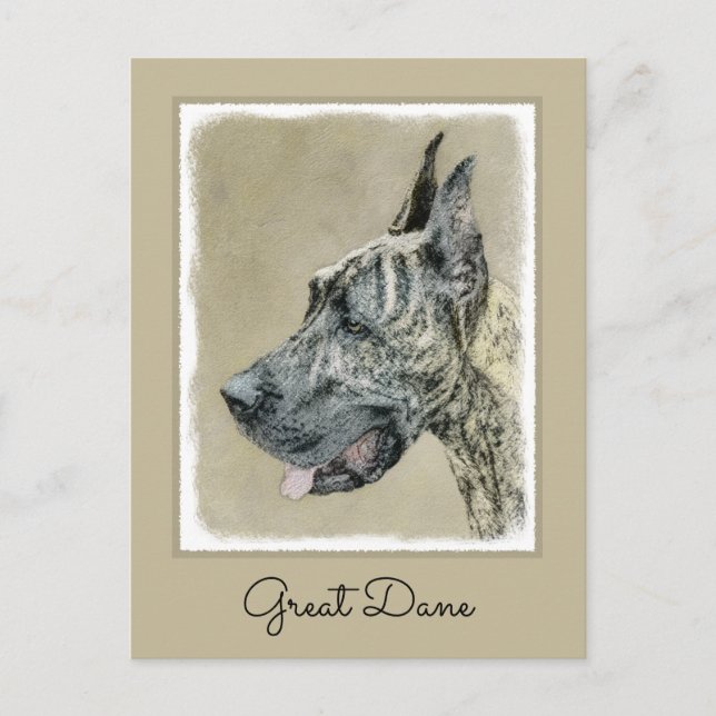 Great Dane (Brindle) Malerei - Original Hunde Art Postkarte (Vorderseite)
