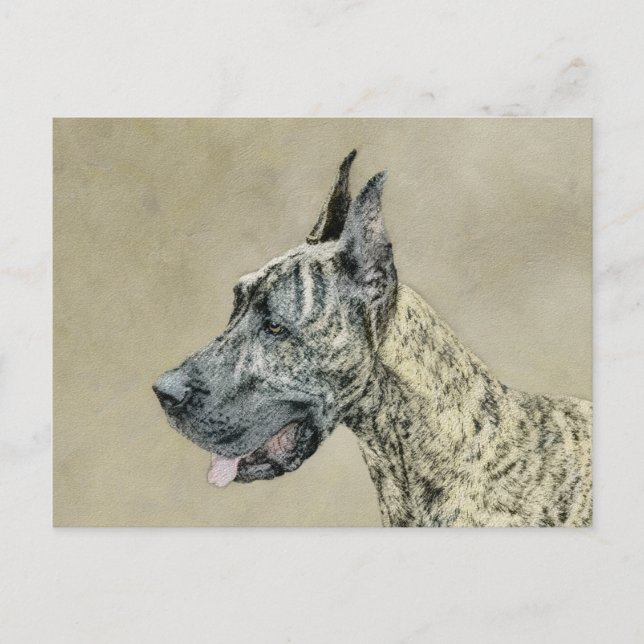 Great Dane (Brindle) Malerei - Original Hunde Art Postkarte (Vorderseite)