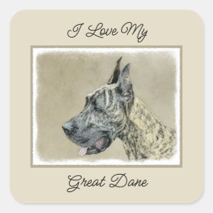 Great Dane (Brindle) Malerei - Original Hunde Art Quadratischer Aufkleber