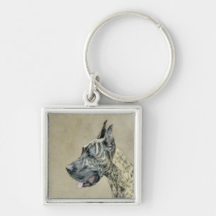 Great Dane (Brindle) Malerei - Original Hunde Art Schlüsselanhänger
