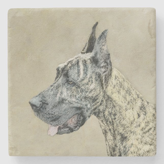 Great Dane (Brindle) Malerei - Original Hunde Art Steinuntersetzer (Vorderseite)