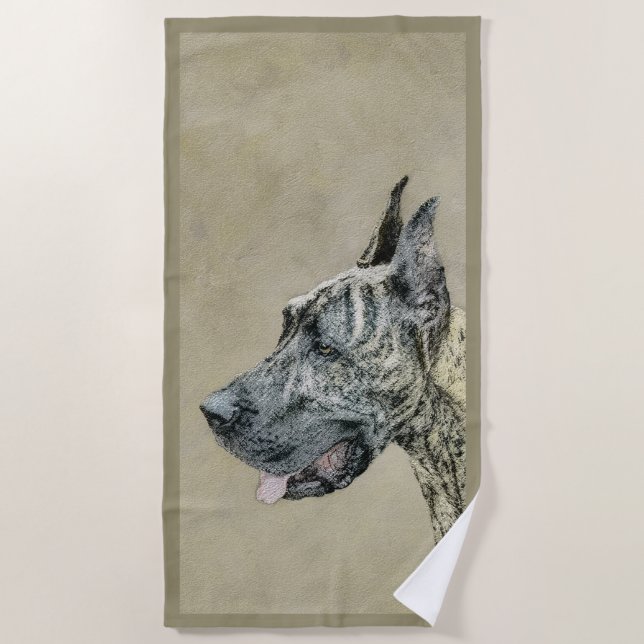 Great Dane (Brindle) Malerei - Original Hunde Art Strandtuch (Vorderseite)