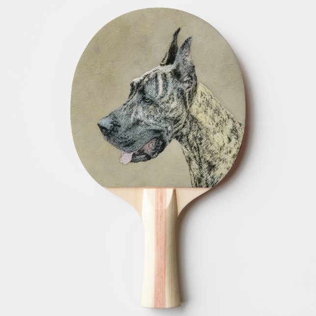 Great Dane (Brindle) Malerei - Original Hunde Art Tischtennis Schläger (Vorderseite)