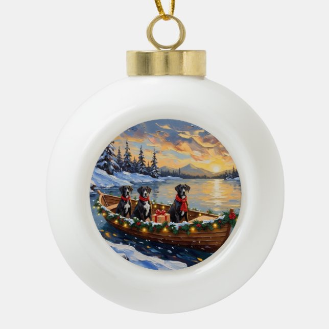 Great Dane Christmas Boat Holiday Keramik Kugel-Ornament (Vorderseite)