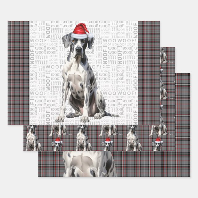 Great Dane Christmas Dog Red Grau Kariert Geschenkpapier Set (Set)