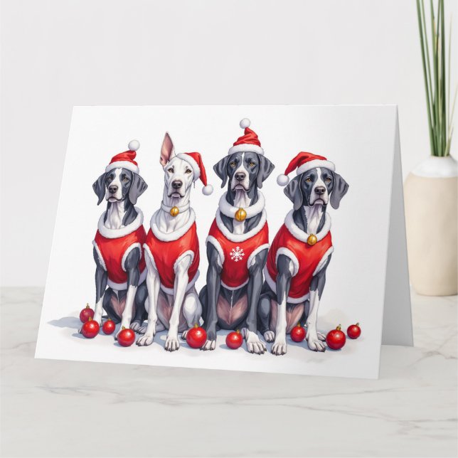 Great Dane Christmas Dress Santa Hat Karte (Vorderseite)