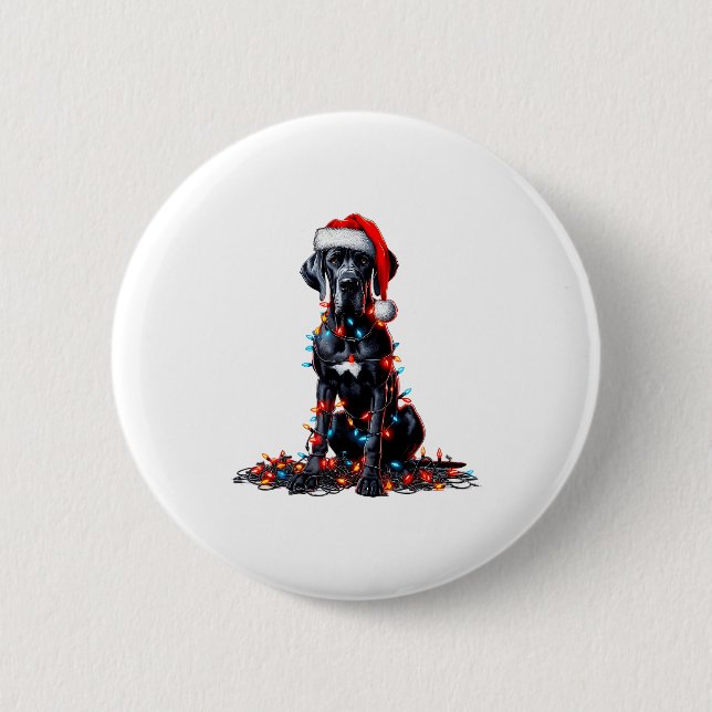 Great Dane Christmas Lights Dog Lover Xmas Pajama  Button (Vorderseite)
