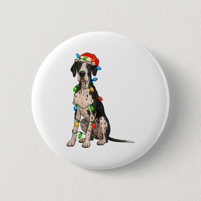 Great Dane Christmas Lights Dog Lover Xmas Pajama  Button (Vorderseite)