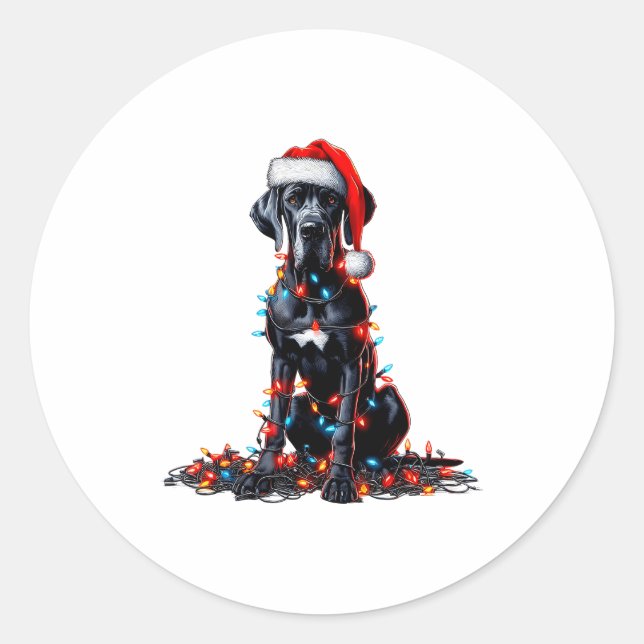 Great Dane Christmas Lights Dog Lover Xmas Pajama  Runder Aufkleber (Vorderseite)