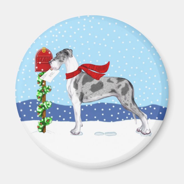 Great Dane Christmas Mail Merle UC Magnet (Vorne)
