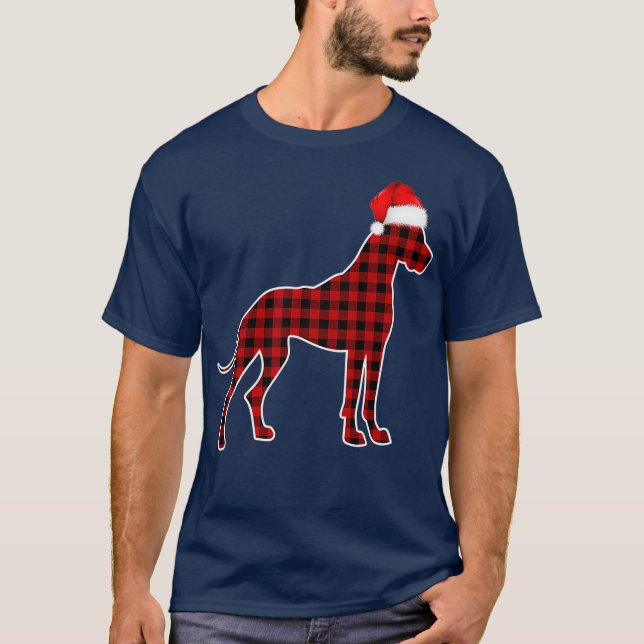 Great Dane Christmas Pajamas Familie Red Kariert T-Shirt (Vorderseite)