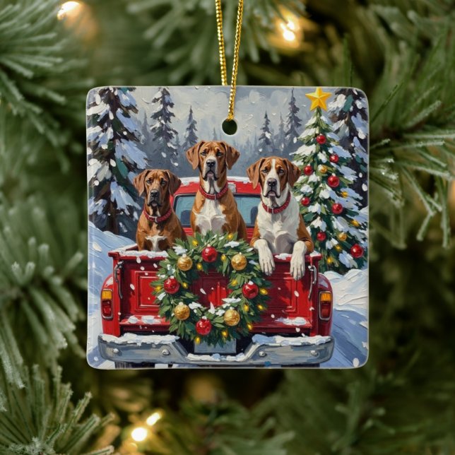 Great Dane Christmas Red Truck Holiday Keramikornament (Baum)