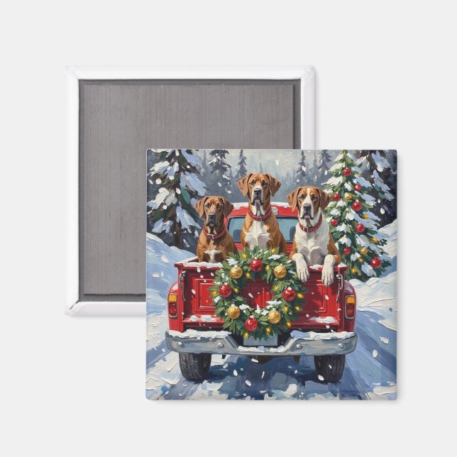 Great Dane Christmas Red Truck Holiday Magnet (Vorderseite/Rückseite)