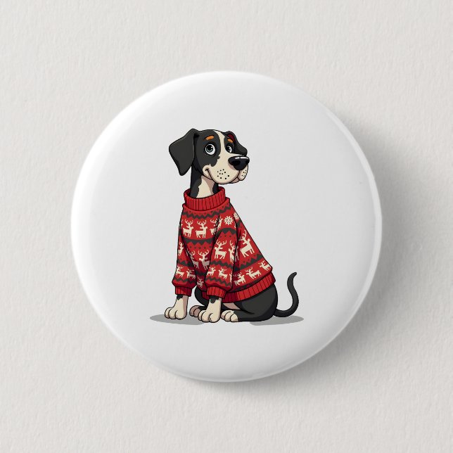 Great Dane Christmas Sweater Hund Button (Vorderseite)